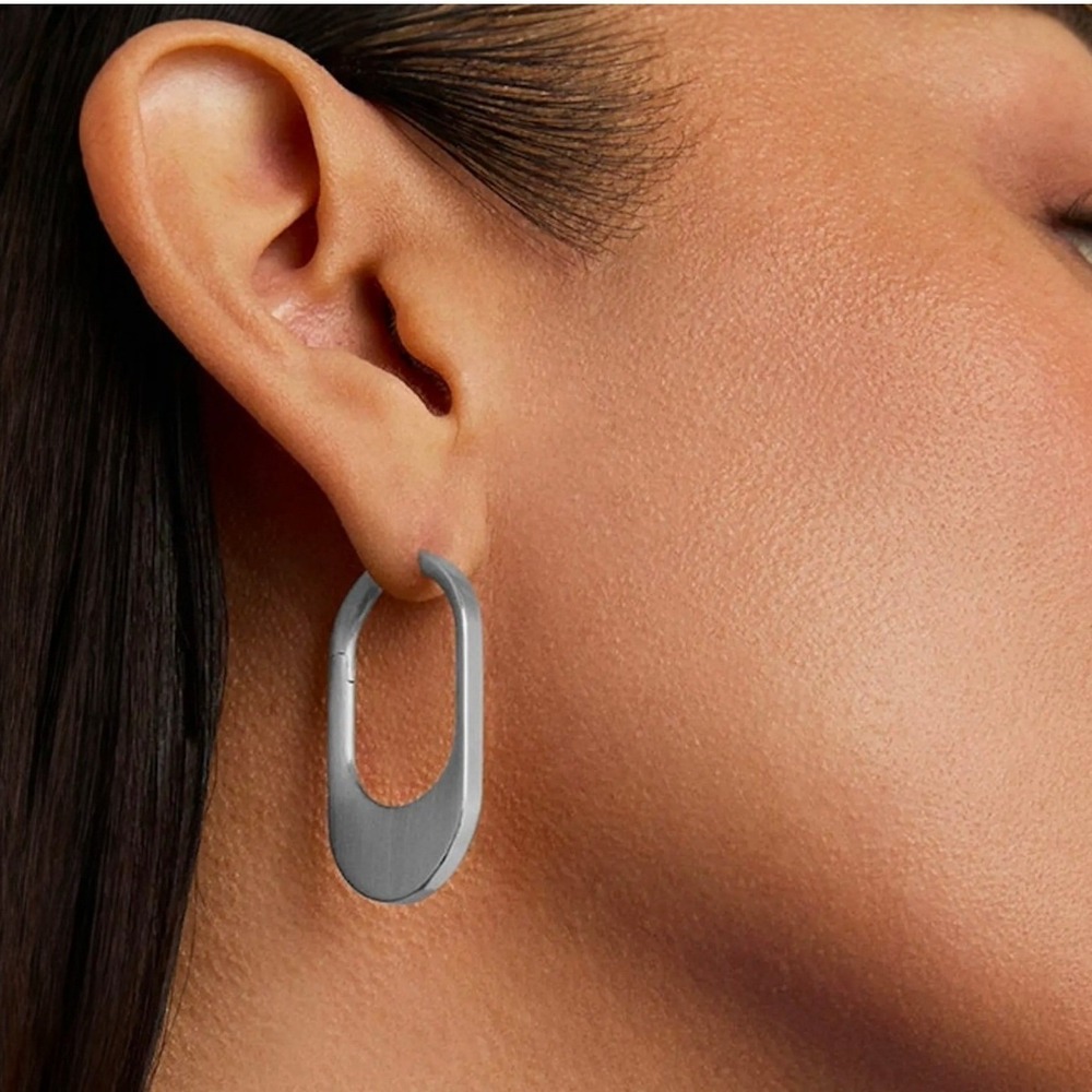 Dean Davidson Crosby Huggie Hoop Earrings Silver Tone Oval Tapered Minimalist